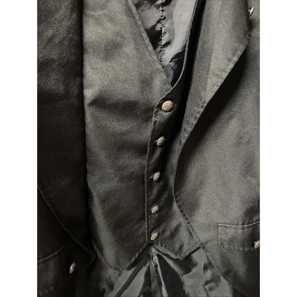 Men's Black Gothic Steampunk Victorian Tailcoat Jacket with Integrated Waistcoa